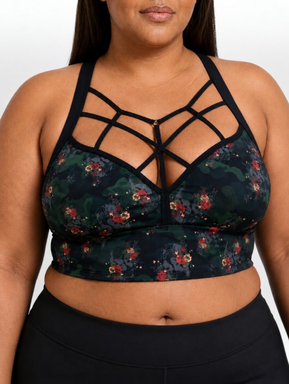 TORRID Floral Skull Camo Wireless Cage Front Bikini Top 3X 3 US 22/24 Strappy